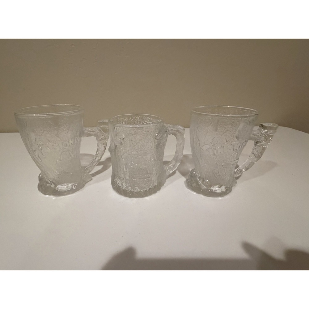 McDonalds Flintstones RocDonalds Glass Mugs 1993 Set of 3‎ Vintage McD Cups